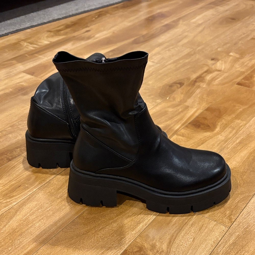 Black Platform Chelsea Booties with Lug Sole - Picture 2 of 4